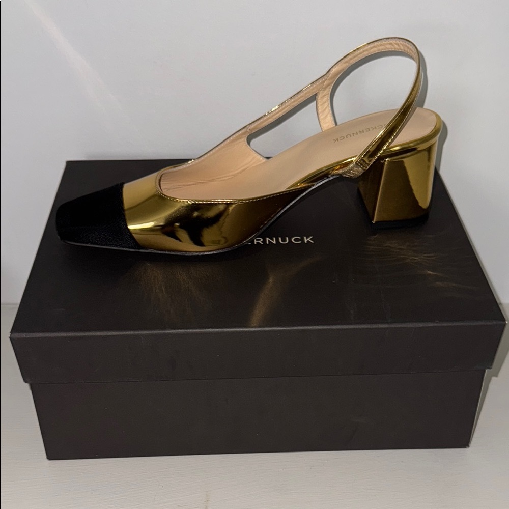 Gold and Black Slingback Heels
